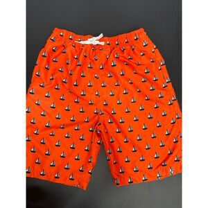 Rolimaka Boys Orange Sailboat Swim Trunks Size 14-16 Mesh Lined Beach EUC